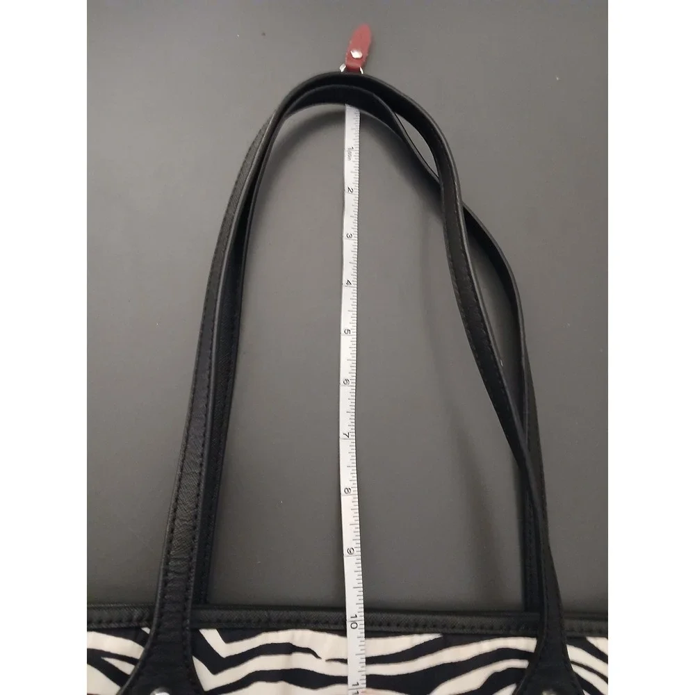 Michael Kors Zebra Print Small Tote Bag Black Cream Canvas Leather Purse